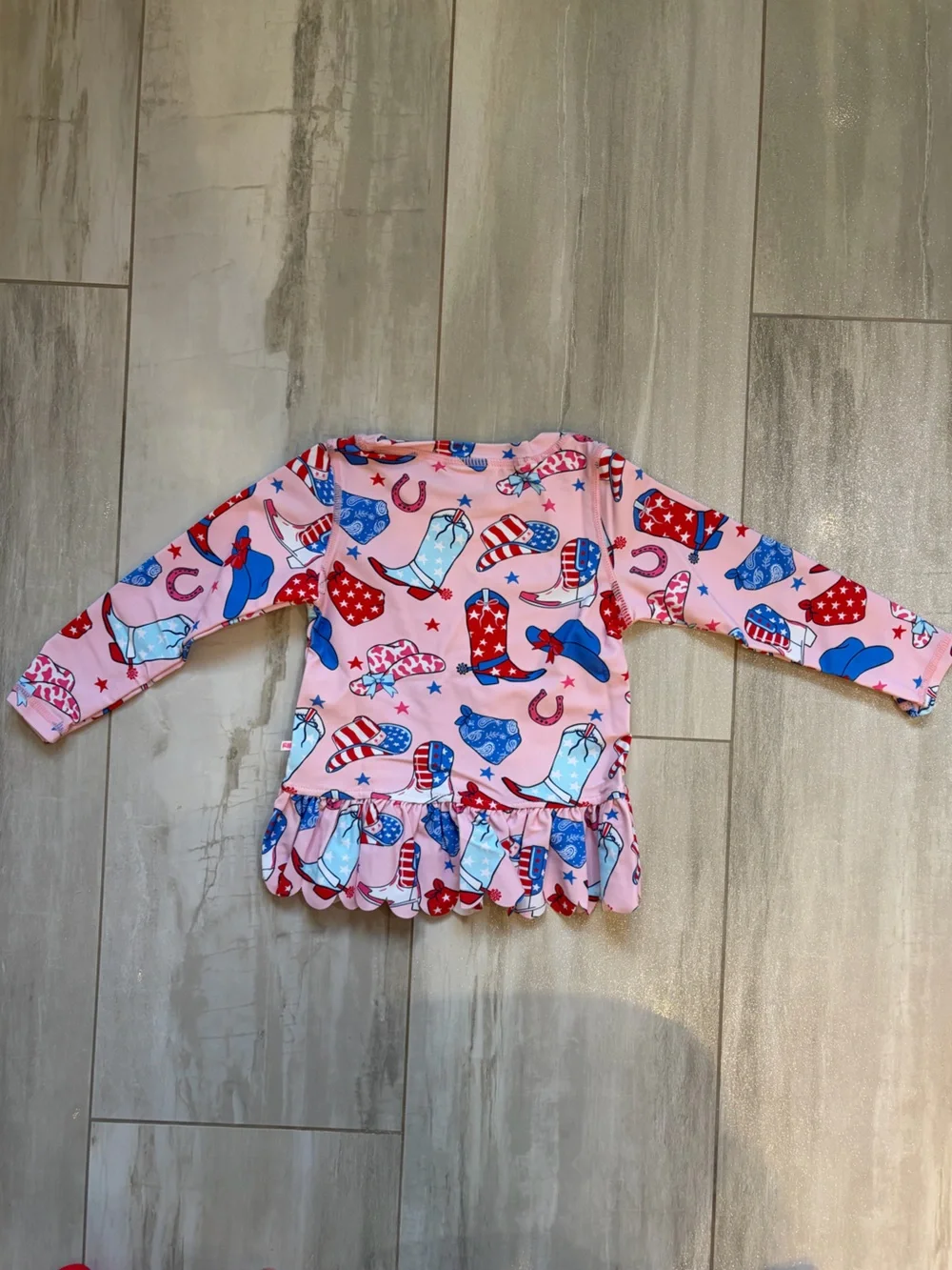NWT RuffleButts Stars & Spurs Pink Cowgirl Long Sleeve Rashguard Bikini Girls 2T